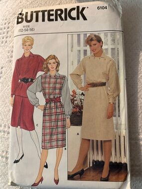 Vintage Butterick Pattern 6104 for Misses’ Dress, Top, and Skirt
